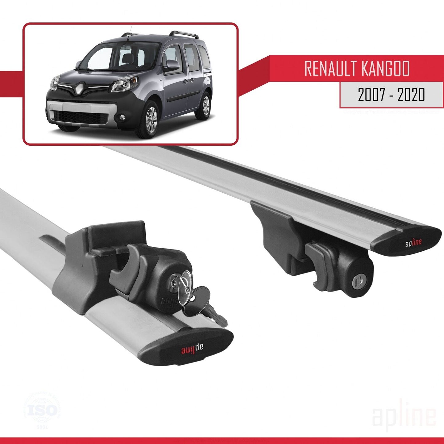 Kompatibel mit Renault Kangoo 2 (X61) 2007-2020 HOOK Model Relingträger Dachträger Auto Gepäckträger Grau Aluminium 2 Stangen