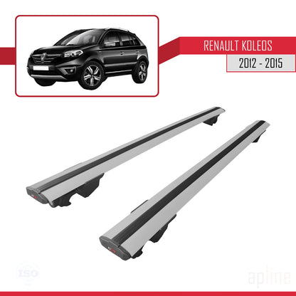 Compatible avec Renault Koleos (HY) Post-Facelift 2012-2015 HOOK Model Barres de Toit Railing Porte-Bagages de Voiture Gris Aluminium 2 Barres