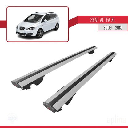 Compatible avec Seat Altea XL 2006-2015 HOOK Model Barres de Toit Railing Porte-Bagages de Voiture Gris Aluminium 2 Barres