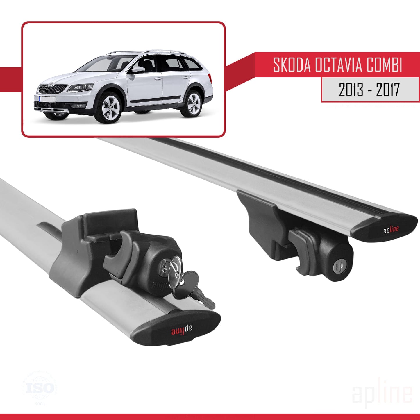 Compatible avec Skoda Octavia 3 (5E) Break Pre-Facelift 2013-2017 HOOK Model Barres de Toit Railing Porte-Bagages de Voiture Gris Aluminium 2 Barres