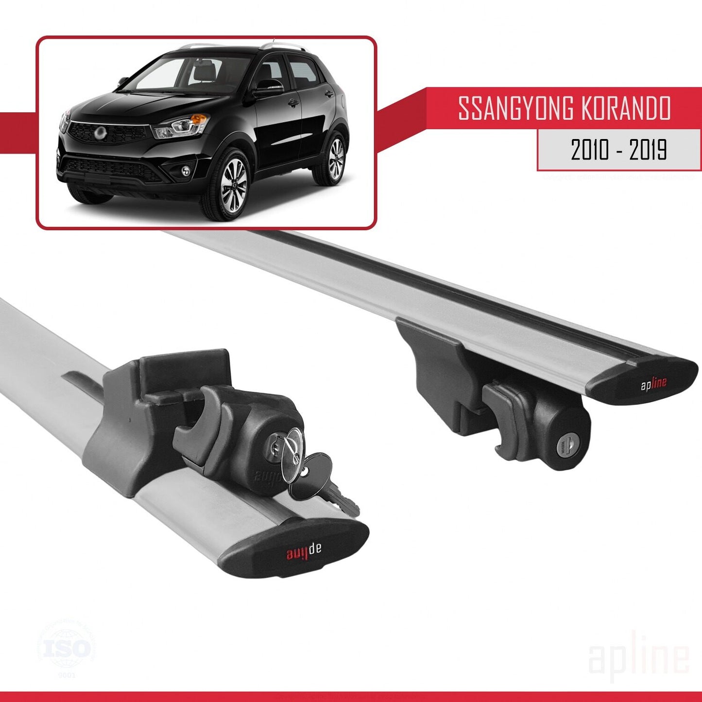 Compatible avec Ssangyong Korando 3 (C200) 2010-2019 HOOK Model Barres de Toit Railing Porte-Bagages de Voiture Gris Aluminium 2 Barres
