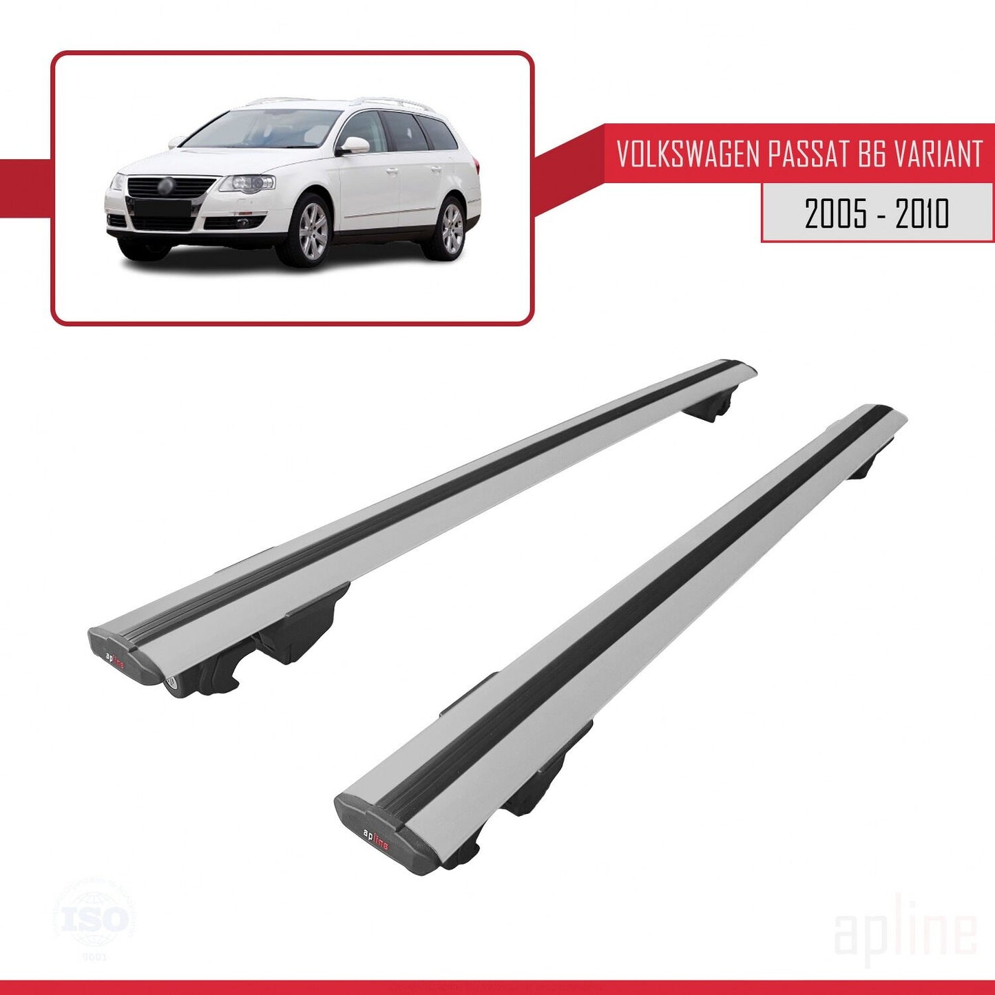 Compatible avec Volkswagen Passat B6 (3C) Variant 2005-2010 HOOK Model Barres de Toit Railing Porte-Bagages de Voiture Gris Aluminium 2 Barres