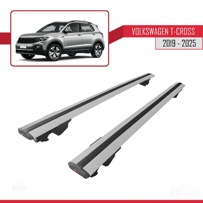 Compatible avec Volkswagen T-Cross (C11) 2019-2025 HOOK Model Barres de Toit Railing Porte-Bagages de Voiture Gris Aluminium 2 Barres