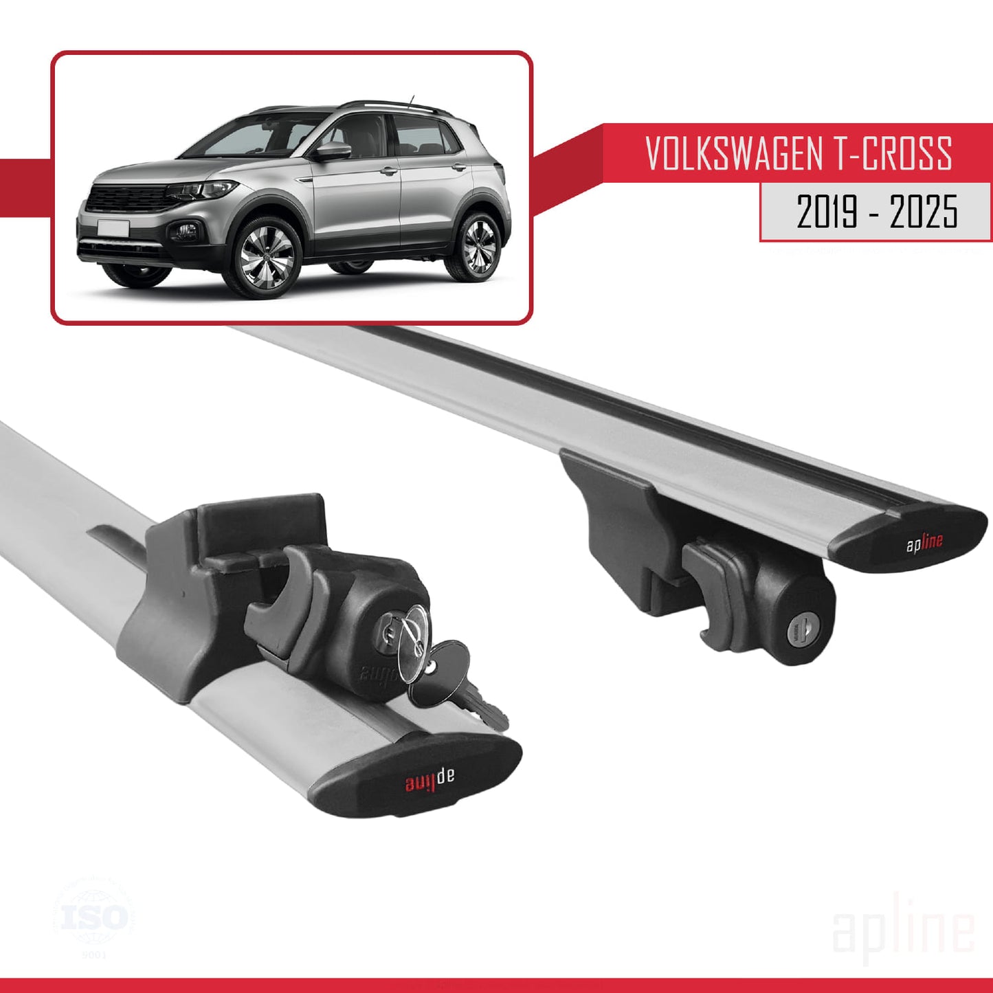 Compatible avec Volkswagen T-Cross (C11) 2019-2025 HOOK Model Barres de Toit Railing Porte-Bagages de Voiture Gris Aluminium 2 Barres