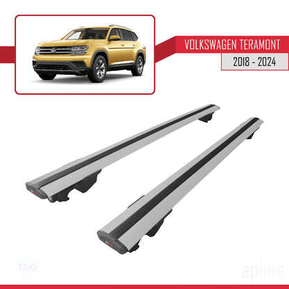 Compatible avec Volkswagen Teramont (CA1) 2018-2024 HOOK Model Barres de Toit Railing Porte-Bagages de Voiture Gris Aluminium 2 Barres