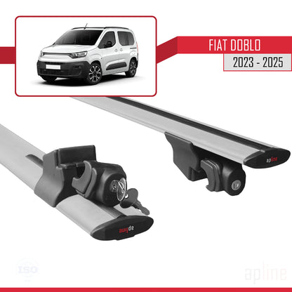 Kompatibel mit Fiat Doblo 3 2023-2025 HOOK Modell Dachgepäckträger, graues Aluminium, 2 Stangen