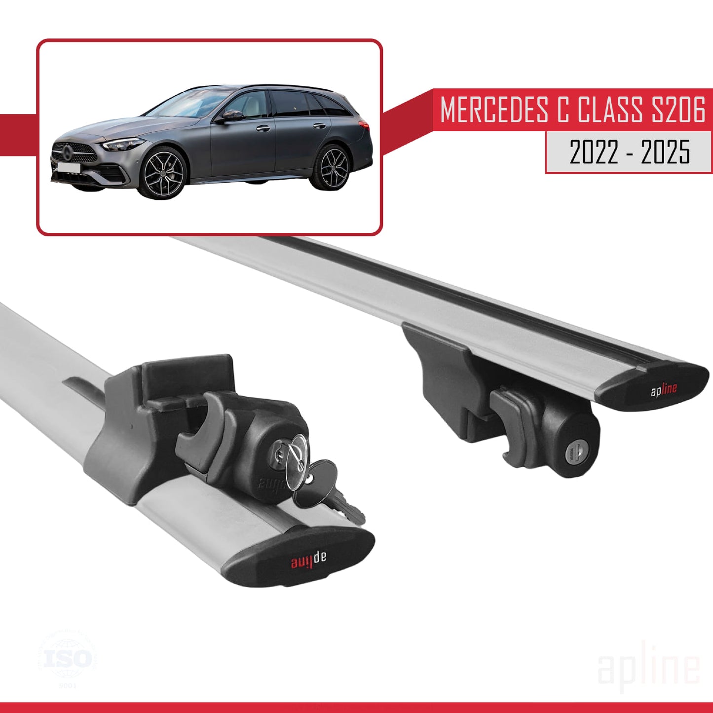 Kompatibel mit Mercedes C Klasse 5 (S206) 2022-2025 HOOK Model Relingträger Dachträger Auto Gepäckträger Grau Aluminium 2 Stangen