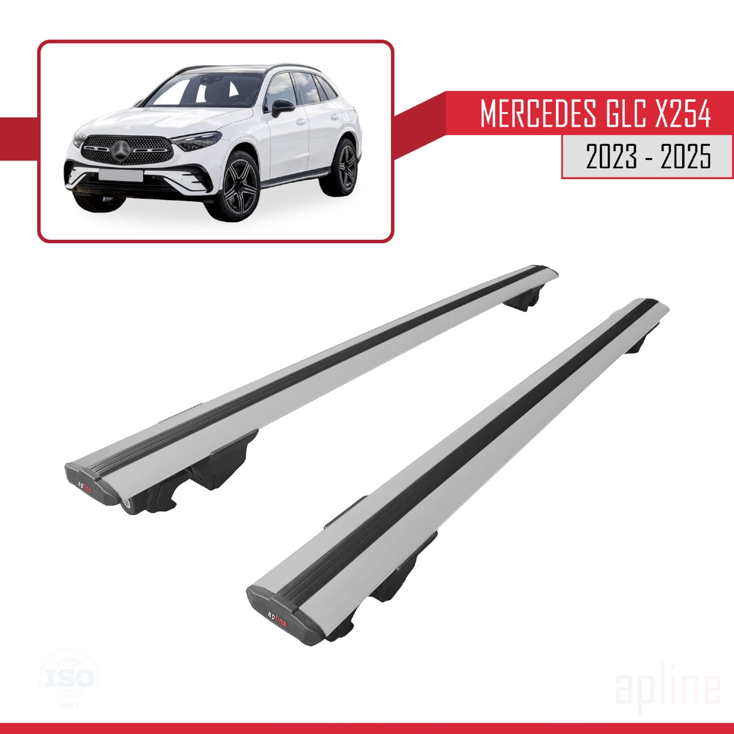 Kompatibel mit Mercedes GLC Klasse 2 (X254) 2023-2025 HOOK Model Relingträger Dachträger Auto Gepäckträger Grau Aluminium 2 Stangen