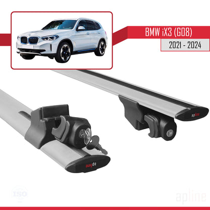 Compatible avec BMW iX3 G08 2021-2024 HOOK Model Barres de Toit Railing Porte-Bagages de Voiture Gris Aluminium 2 Barres