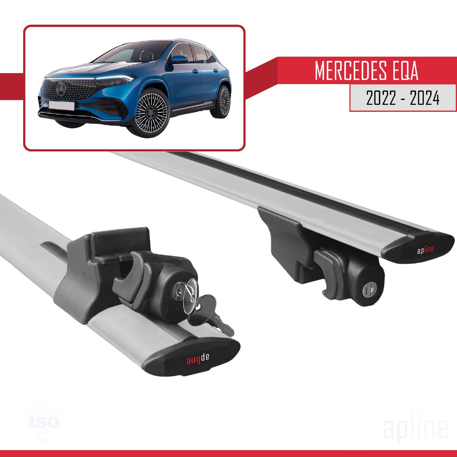 Compatible avec Mercedes EQA 2022-2024 HOOK Model Barres de Toit Railing Porte-Bagages de Voiture Gris Aluminium 2 Barres