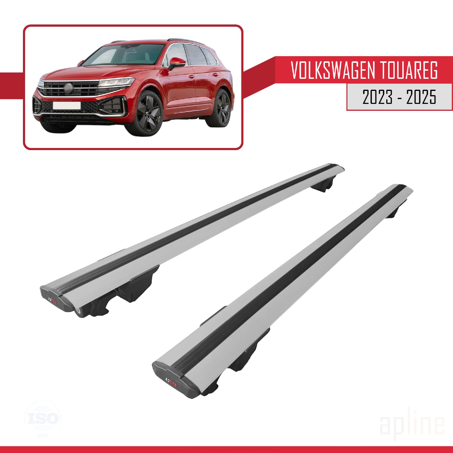 Compatible avec VW Touareg 2015-2018 HOOK Model Barres de Toit Railing Porte-Bagages de Voiture Gris Aluminium 2 Barres