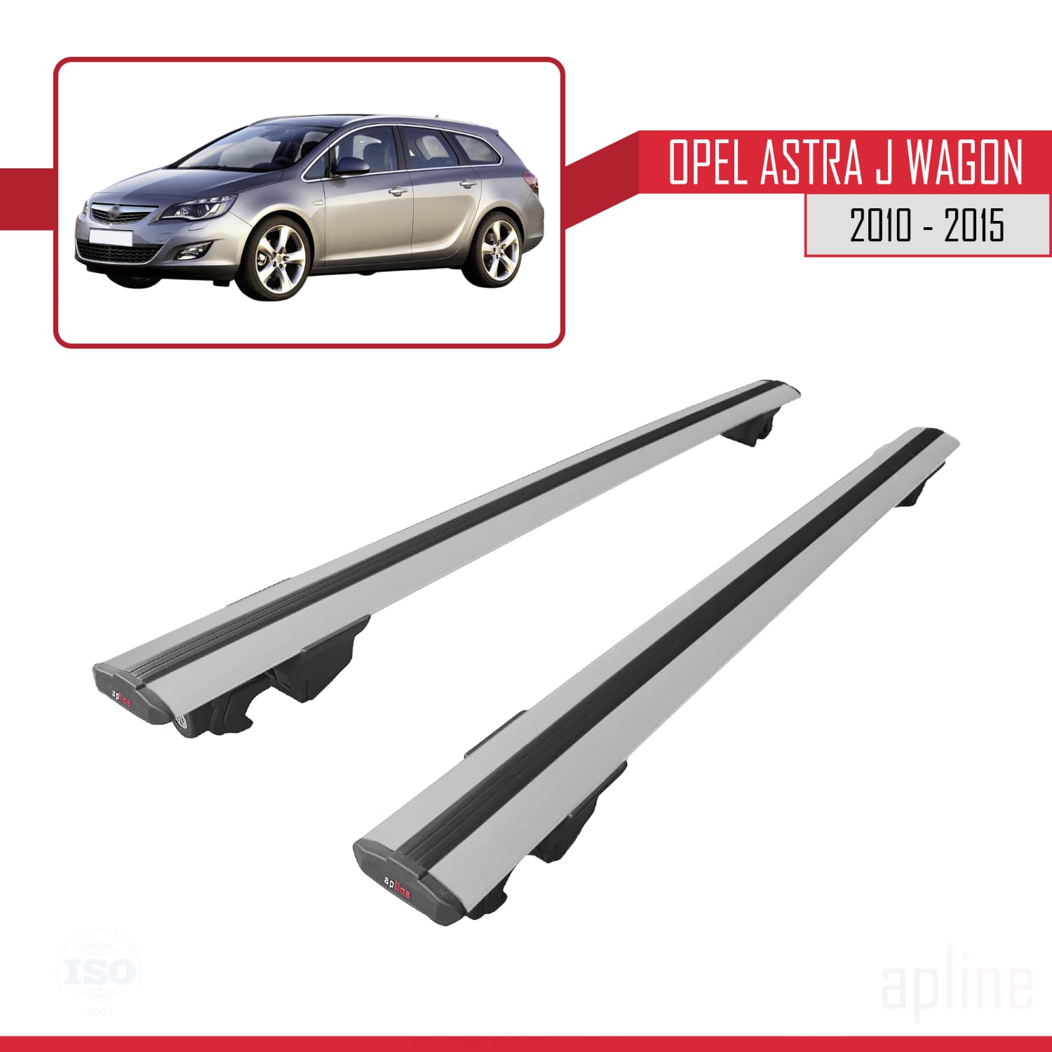 Compatible avec Opel Astra J Wagon 2010-2015 HOOK Model Barres de Toit Railing Porte-Bagages de Voiture Gris Aluminium 2 Barres