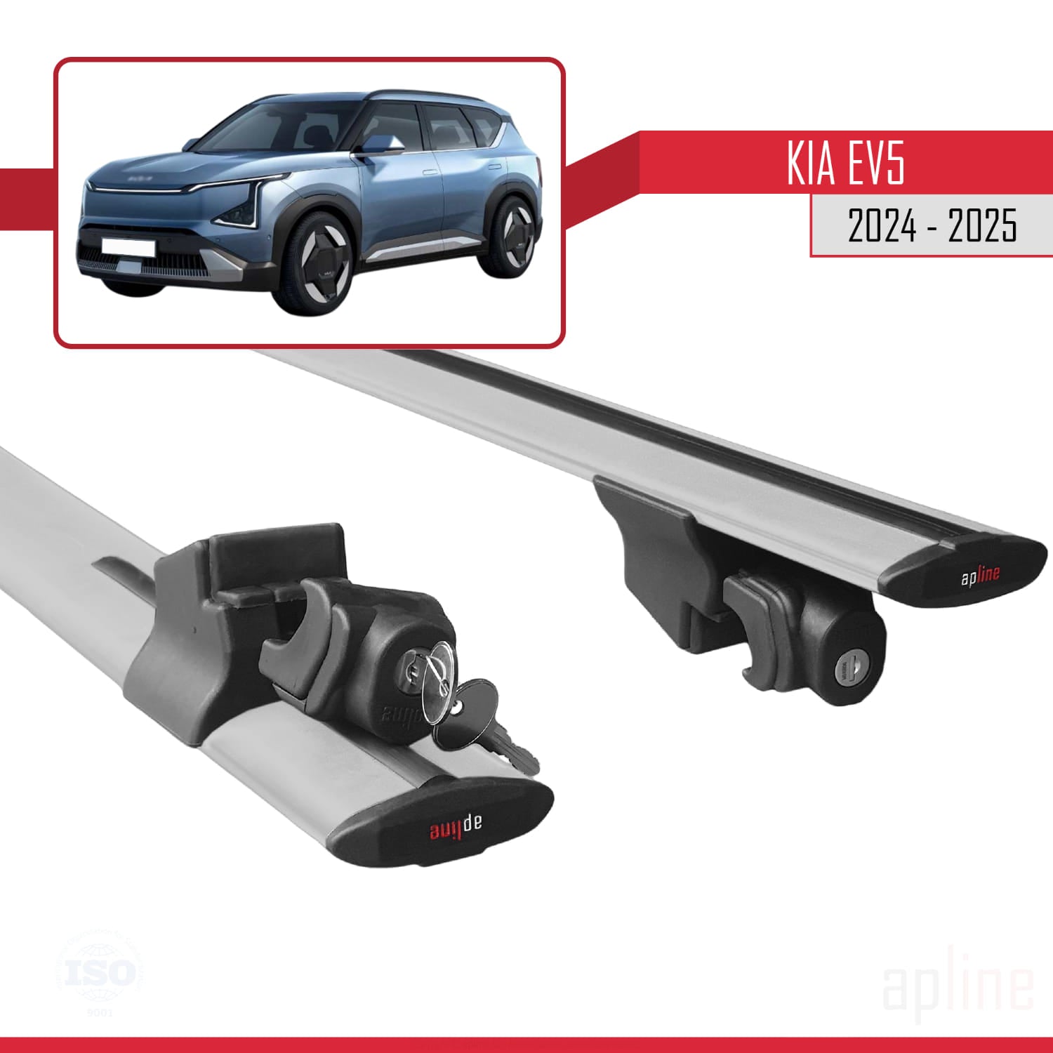 Compatible avec Kia EV5 2024-2025 HOOK Model Barres de Toit Railing Porte-Bagages de Voiture Gris Aluminium 2 Barres