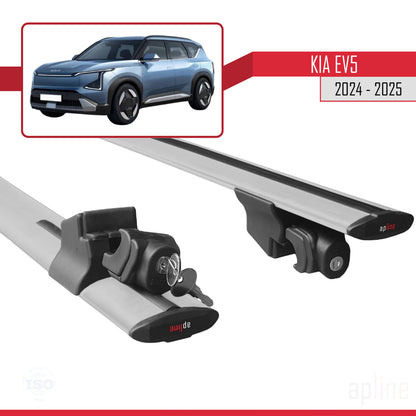 Compatible avec Kia EV5 2024-2025 HOOK Model Barres de Toit Railing Porte-Bagages de Voiture Gris Aluminium 2 Barres