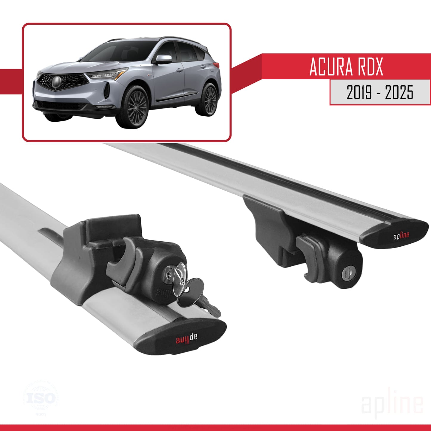 Kompatibel mit Acura RDX 2019-2025 HOOK Modell Dachgepäckträger, graues Aluminium, 2 Stangen
