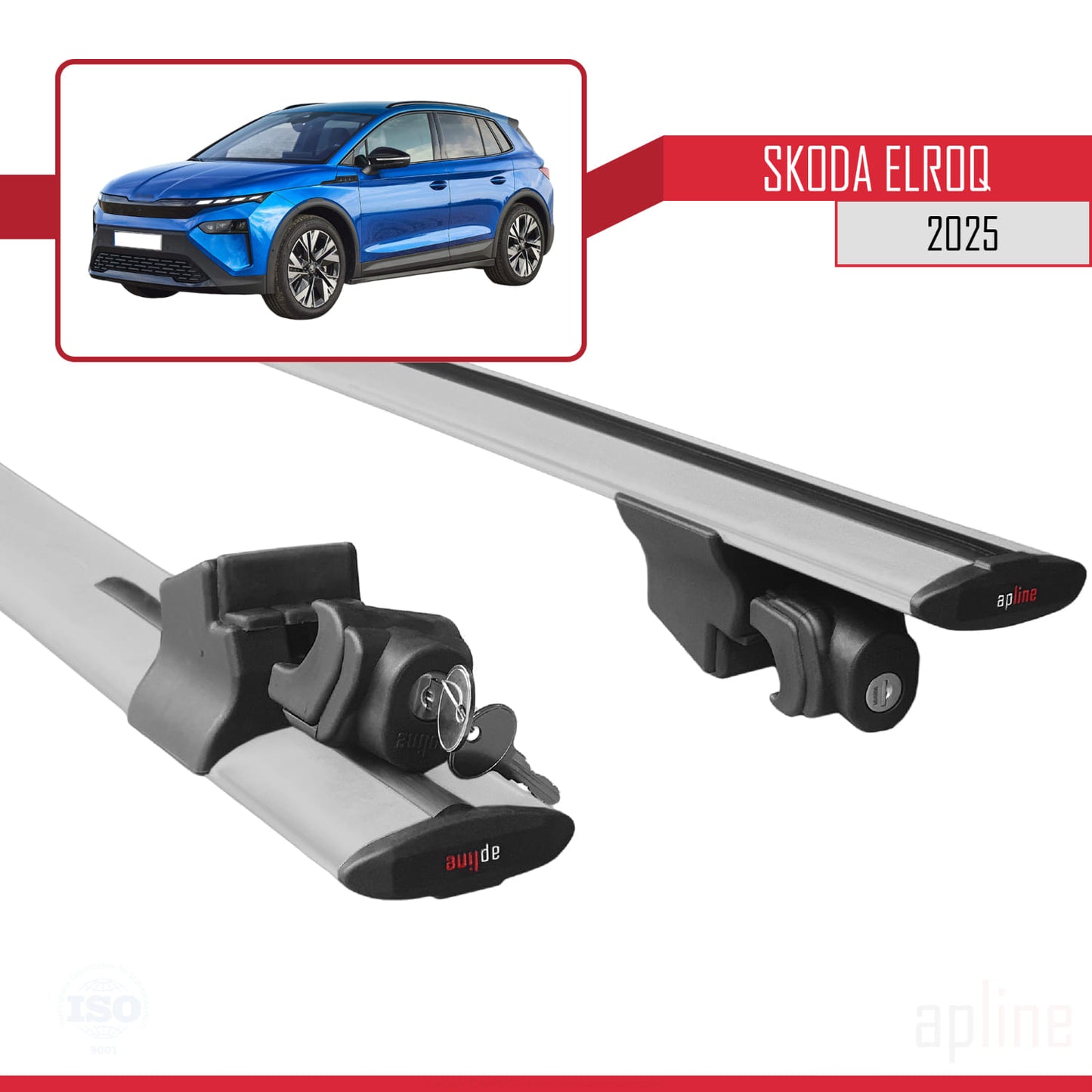 Compatible avec Skoda Elroq 2025 HOOK Model Barres de Toit Railing Porte-Bagages de Voiture Gris Aluminium 2 Barres