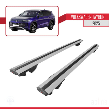 Compatible avec Volkswagen Tayron 2025 HOOK Model Barres de Toit Railing Porte-Bagages de Voiture Gris Aluminium 2 Barres