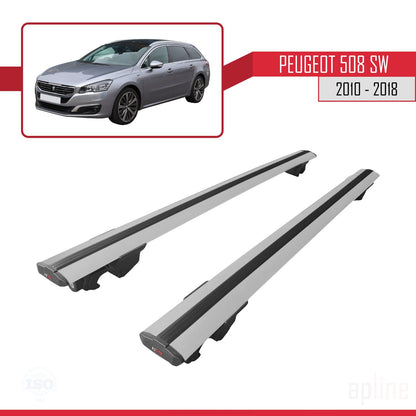 Kompatibel mit Peugeot 508 SW 2010-2018 HOOK Model Relingträger Dachträger Auto Gepäckträger Grau Aluminium 2 Stangen