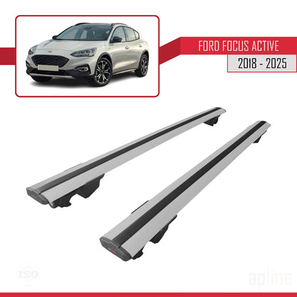 Kompatibel mit Ford Focus 4 (C519) Active 2018-2025 HOOK Modell Dachgepäckträger Reling Auto Gepäckträger Grau Aluminium 2 Stangen