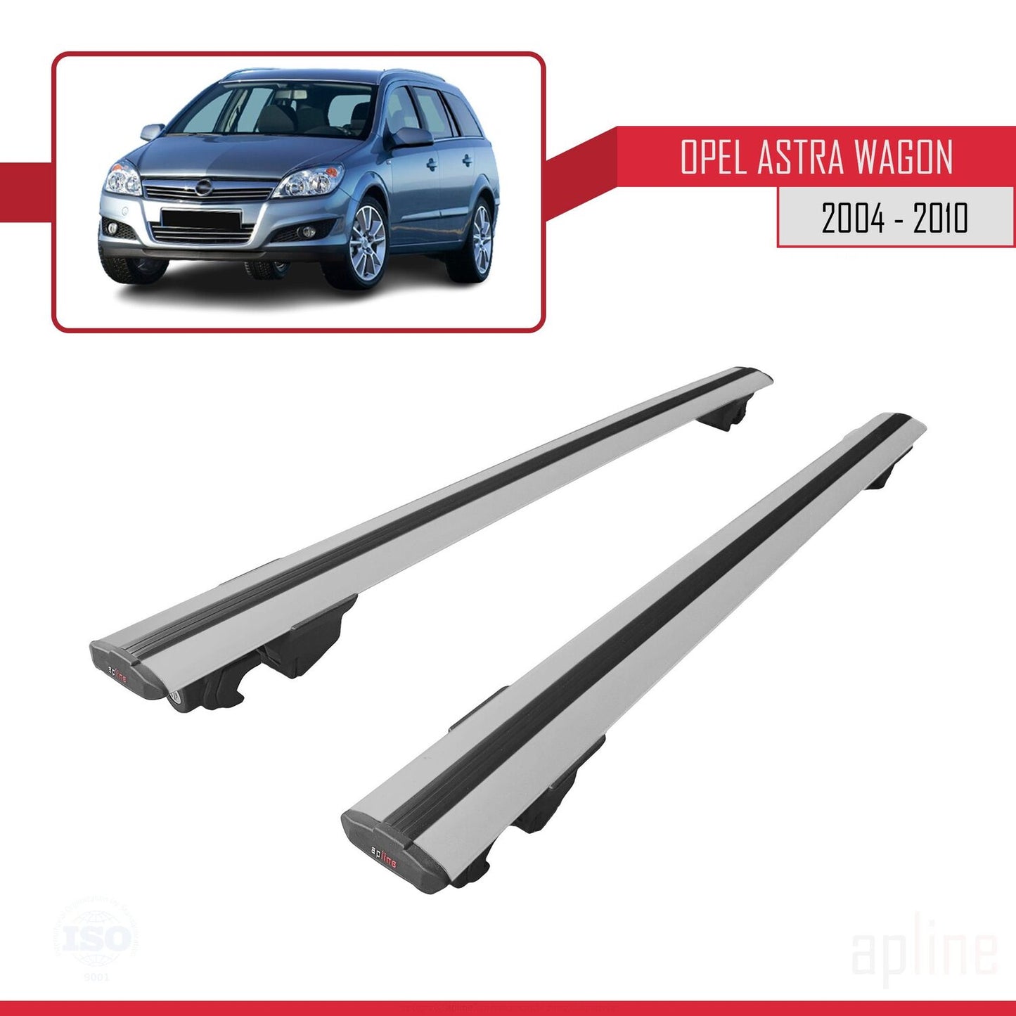 Compatible avec Opel Astra H (A04) Break 2004-2010 HOOK Model Barres de Toit Railing Porte-Bagages de Voiture Gris Aluminium 2 Barres