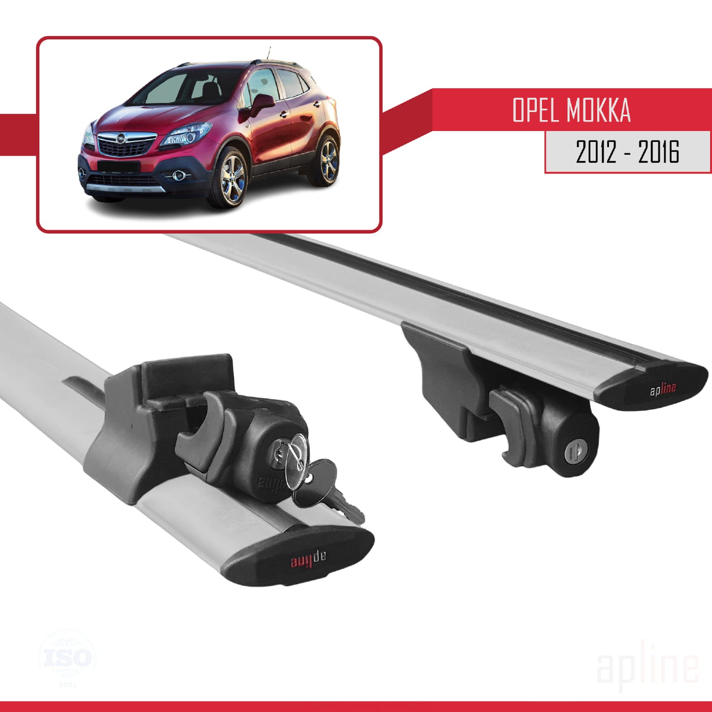 Kompatibel mit Opel Mokka A (J13) 2012-2016 HOOK Model Relingträger Dachträger Auto Gepäckträger Grau Aluminium 2 Stangen