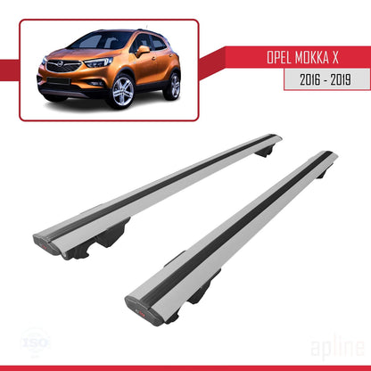 Kompatibel mit Opel Mokka X (J13) 2016-2019 HOOK Model Relingträger Dachträger Auto Gepäckträger Grau Aluminium 2 Stangen