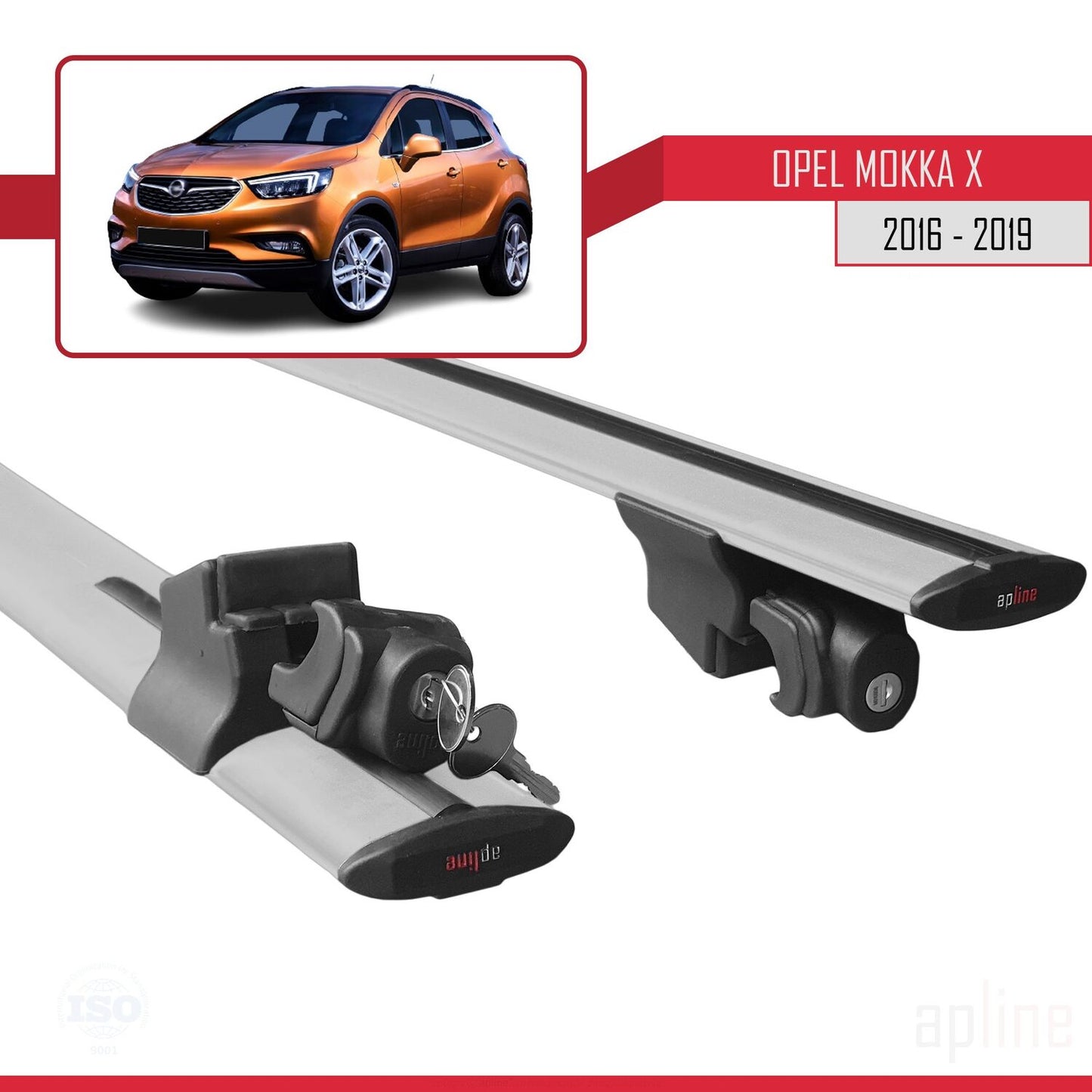 Kompatibel mit Opel Mokka X (J13) 2016-2019 HOOK Model Relingträger Dachträger Auto Gepäckträger Grau Aluminium 2 Stangen