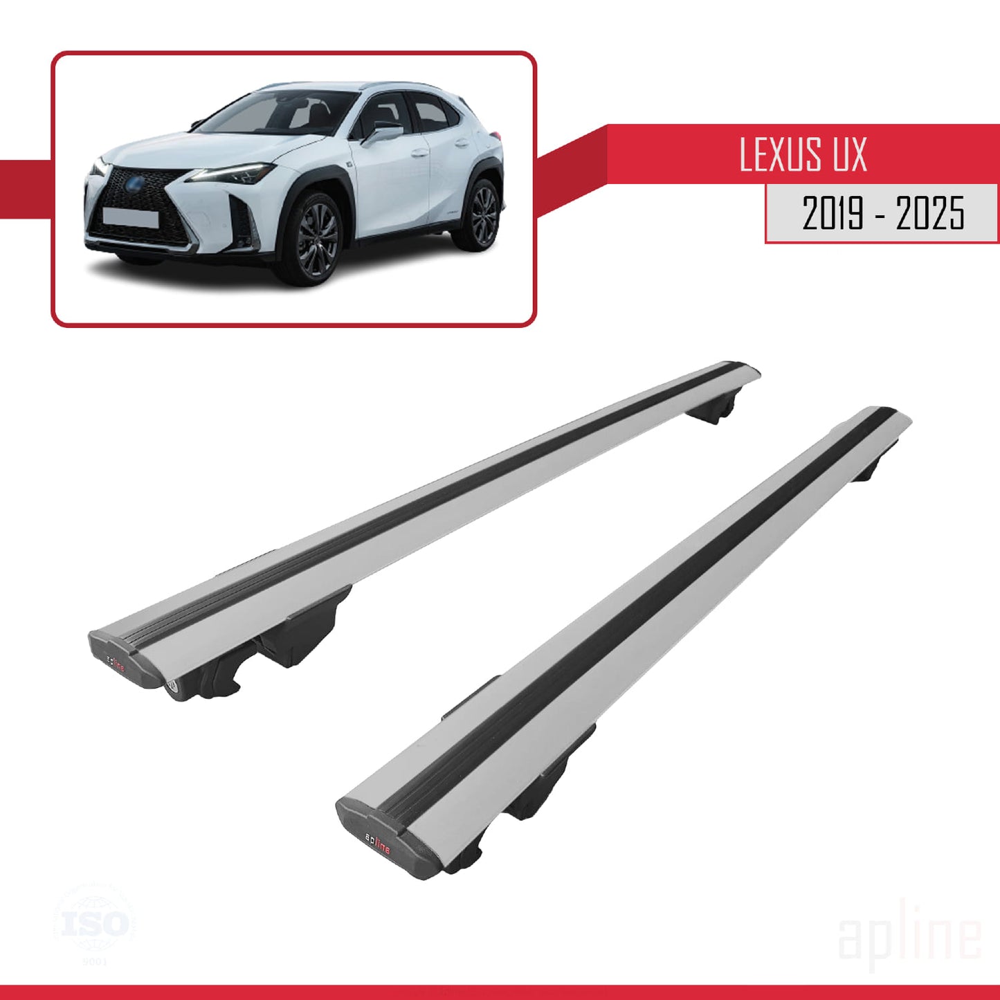 Compatible avec Lexus UX (ZA10) 2019-2025 HOOK Model Barres de Toit Railing Porte-Bagages de Voiture Gris Aluminium 2 Barres