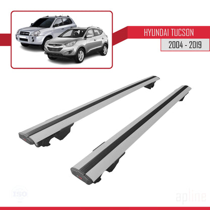 Kompatibel mit Hyundai Tucson (JM) 2004-2019 HOOK Model Relingträger Dachträger Auto Gepäckträger Grau Aluminium 2 Stangen