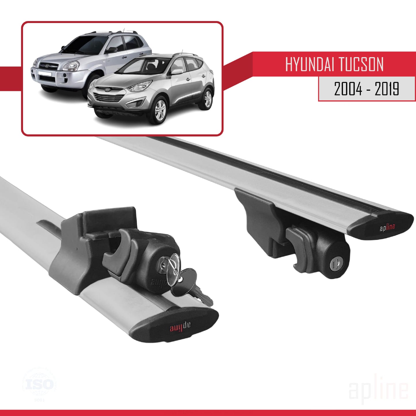 Kompatibel mit Hyundai Tucson (JM) 2004-2019 HOOK Model Relingträger Dachträger Auto Gepäckträger Grau Aluminium 2 Stangen