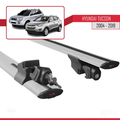Kompatibel mit Hyundai Tucson (JM) 2004-2019 HOOK Model Relingträger Dachträger Auto Gepäckträger Grau Aluminium 2 Stangen