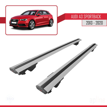 Compatible avec A3 (8V) Sportback 2013-2020 HOOK Model Barres de Toit Railing Porte-Bagages de Voiture Gris Aluminium 2 Barres