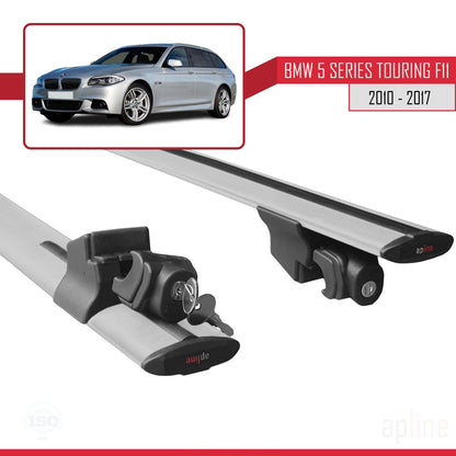 Compatible with BMW 5 Series (F11) Touring 2010-2017 HOOK Model Car Roof Rack Cross Bar Grey Aluminium 2 Bars