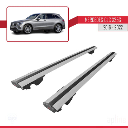 Kompatibel mit Mercedes GLC Klasse (X253) 2016-2022 HOOK Model Relingträger Dachträger Auto Gepäckträger Grau Aluminium 2 Stangen