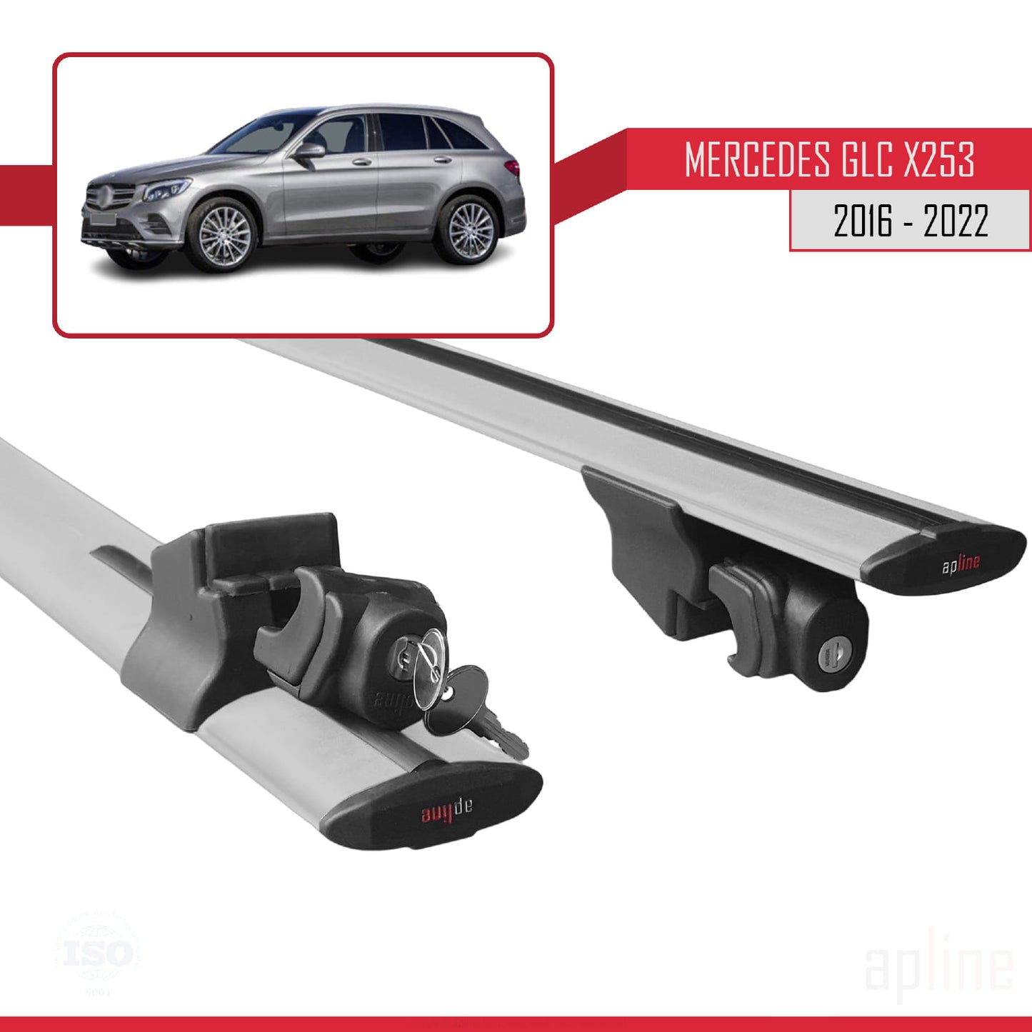 Kompatibel mit Mercedes GLC Klasse (X253) 2016-2022 HOOK Model Relingträger Dachträger Auto Gepäckträger Grau Aluminium 2 Stangen
