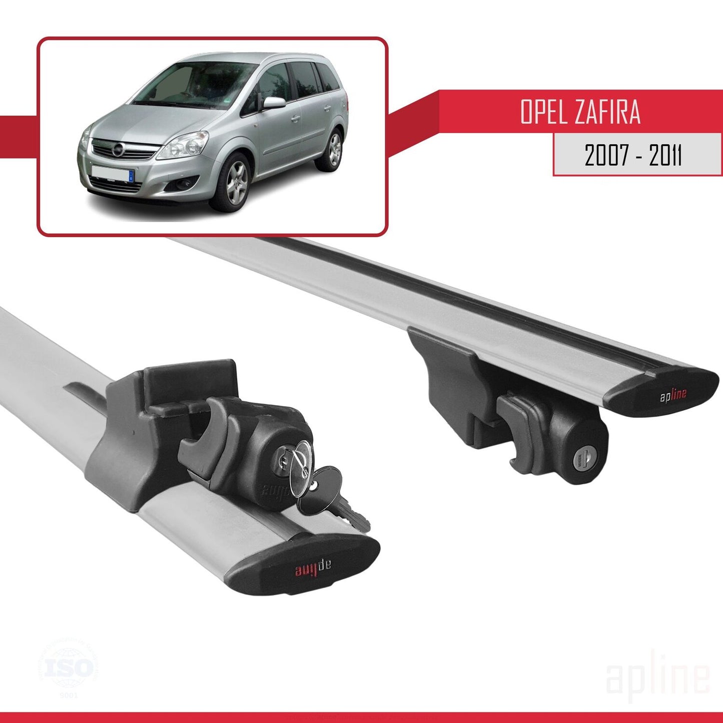 Compatible avec Opel Zafira B (A05) Post-Facelift 2007-2011 HOOK Model Barres de Toit Railing Porte-Bagages de Voiture Gris Aluminium 2 Barres