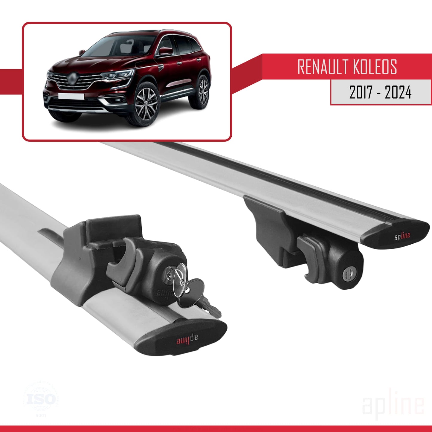 Kompatibel mit Renault Koleos 2 (HC) 2017-2024 HOOK Model Relingträger Dachträger Auto Gepäckträger Grau Aluminium 2 Stangen