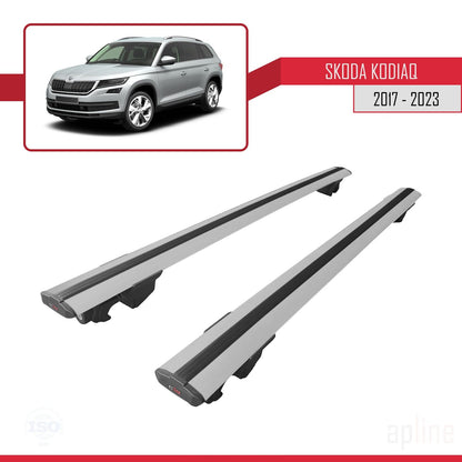 Compatible avec Skoda Kodiaq 2017-2023 HOOK Model Barres de Toit Railing Porte-Bagages de Voiture Gris Aluminium 2 Barres