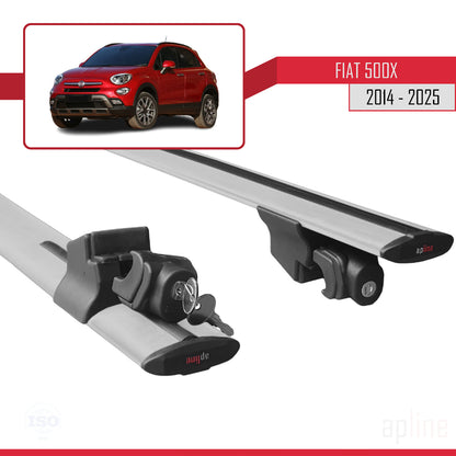 Kompatibel mit Fiat 500X 2014-2025 HOOK Modell Dachgepäckträger, graues Aluminium, 2 Stangen