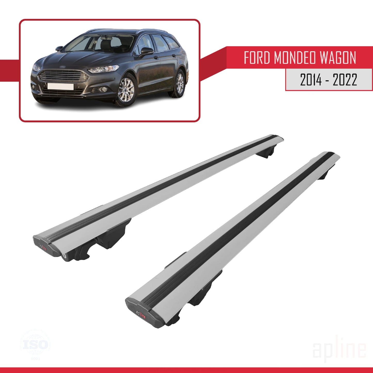Compatible with Ford Mondeo 4 (CD391) SW 2014-2022 HOOK Model Car Roof Rack Cross Bar Grey Aluminium 2 Bars