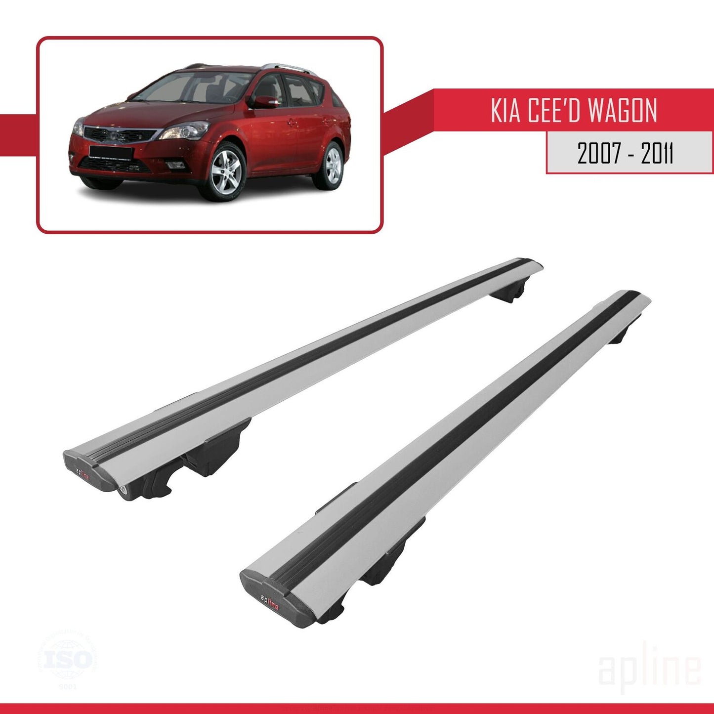 Kompatibel mit Kia Ceed (ED) Combi Pre-Facelift 2006-2009 HOOK Model Relingträger Dachträger Auto Gepäckträger Grau Aluminium 2 Stangen