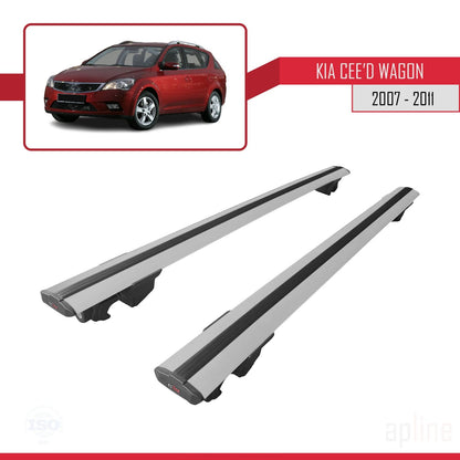 Kompatibel mit Kia Ceed (ED) Combi Pre-Facelift 2006-2009 HOOK Model Relingträger Dachträger Auto Gepäckträger Grau Aluminium 2 Stangen