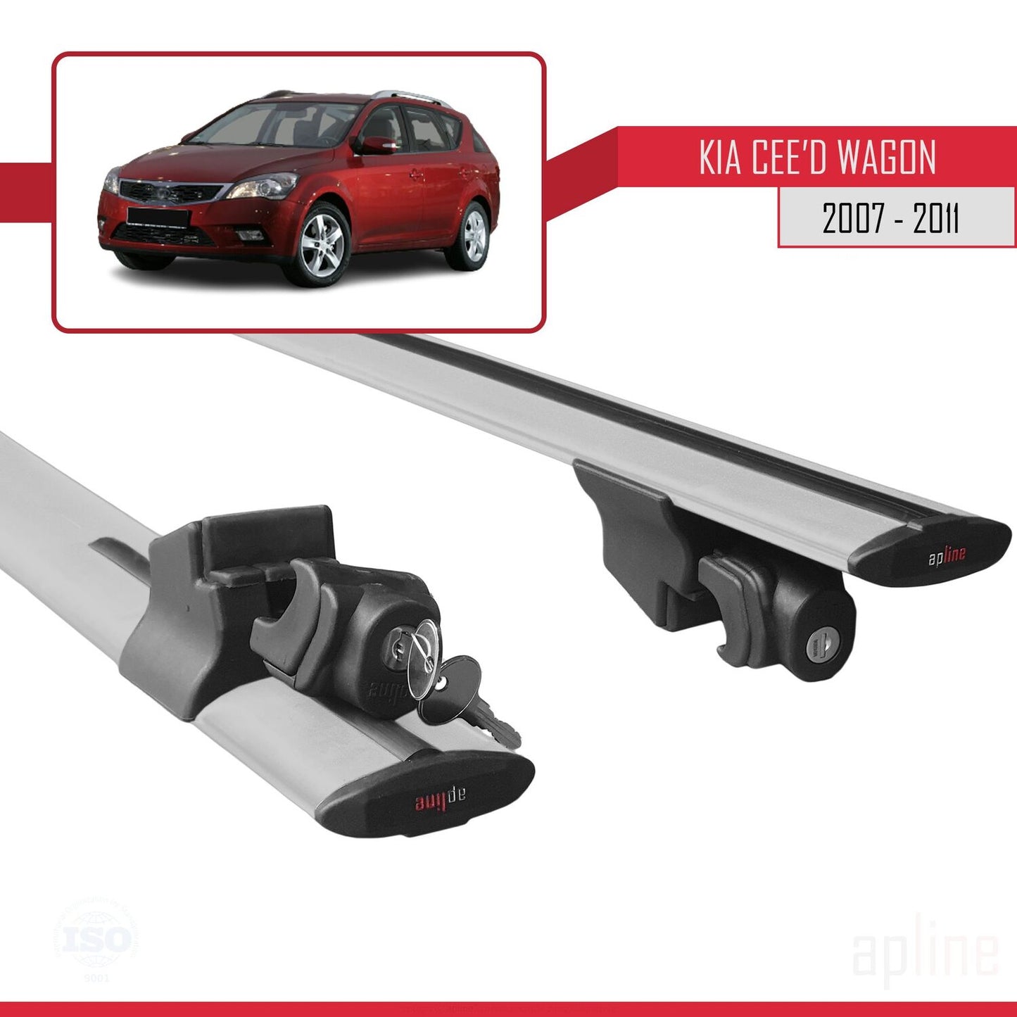 Kompatibel mit Kia Ceed (ED) Combi Pre-Facelift 2006-2009 HOOK Model Relingträger Dachträger Auto Gepäckträger Grau Aluminium 2 Stangen