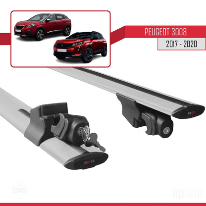 Compatible with Peugeot 3008 II (P84) Pre-Facelift 2017-2020 HOOK Model Car Roof Rack Cross Bar Grey Aluminium 2 Bars