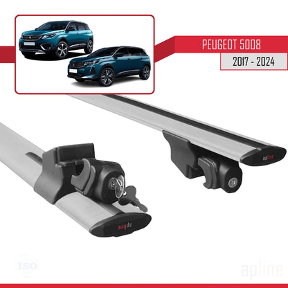 Compatible with Peugeot 5008 II (P87) 2017-2024 HOOK Model Car Roof Rack Cross Bar Grey Aluminium 2 Bars