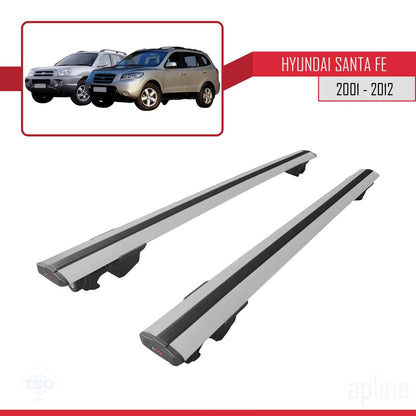Kompatibel mit Hyundai Santa Fe (SM/CM) 2001-2012 HOOK Model Relingträger Dachträger Auto Gepäckträger Grau Aluminium 2 Stangen