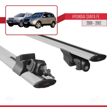Kompatibel mit Hyundai Santa Fe (SM/CM) 2001-2012 HOOK Model Relingträger Dachträger Auto Gepäckträger Grau Aluminium 2 Stangen