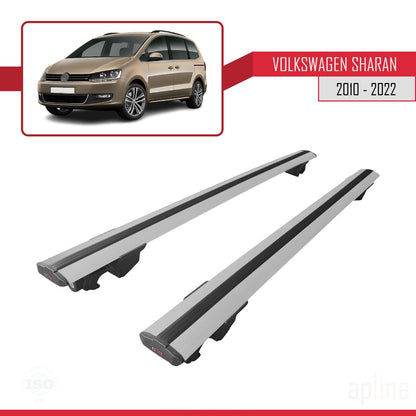 Compatible avec Volkswagen Sharan 2 (7N) 2010-2022 HOOK Model Barres de Toit Railing Porte-Bagages de Voiture Gris Aluminium 2 Barres