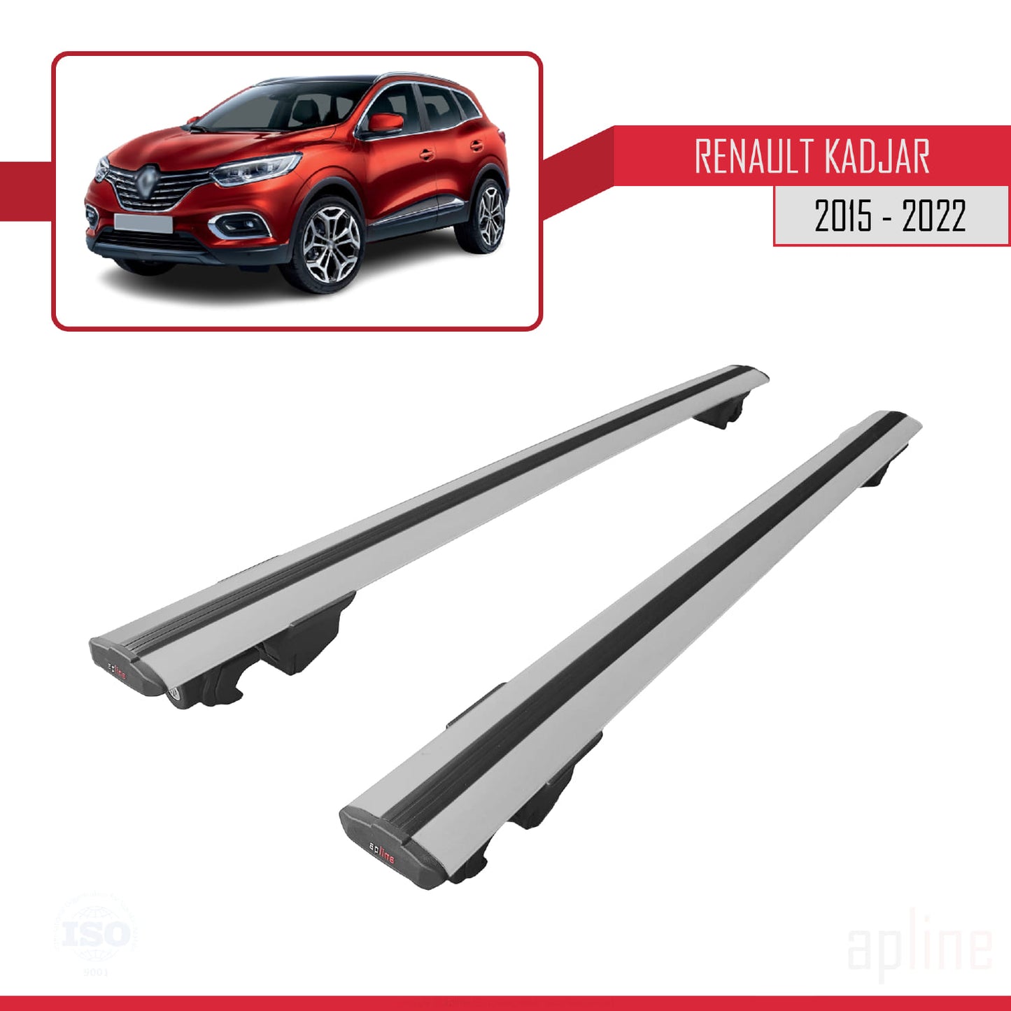 Kompatibel mit Renault Kadjar 2015-2022 HOOK Model Relingträger Dachträger Auto Gepäckträger Grau Aluminium 2 Stangen