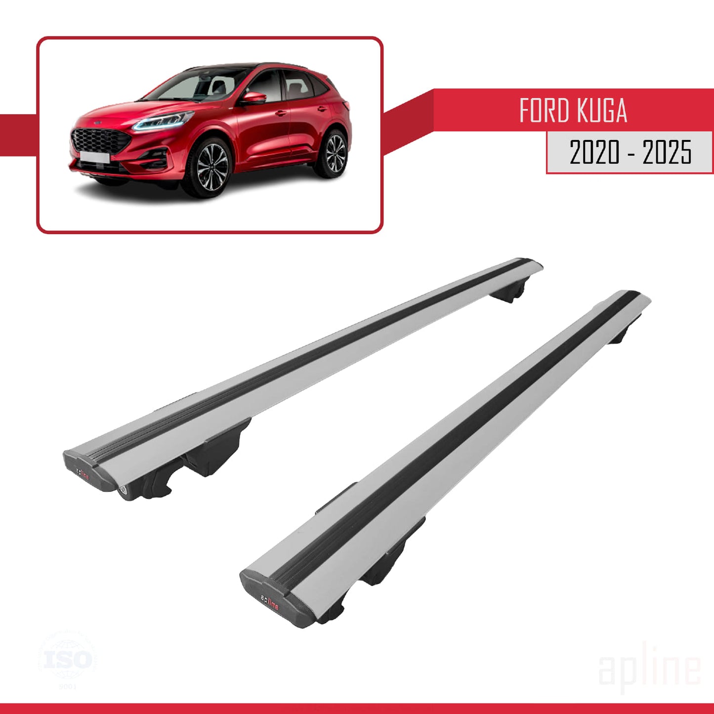 Kompatibel mit Ford Kuga 3 (CX482) 2020-2025 HOOK Model Relingträger Dachträger Auto Gepäckträger Grau Aluminium 2 Stangen